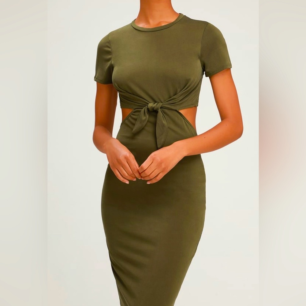 Lulu’s Tatum olive tie-front cut out dress